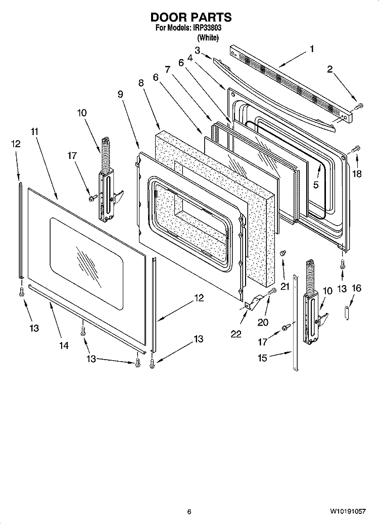 DOOR PARTS, OPTIONAL PARTS (NOT INCLUDED) Diagram and Parts List for IRP33803  Inglis Range
