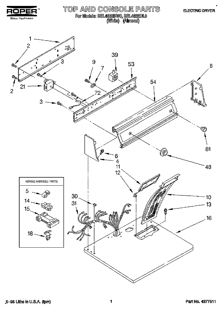 SECTION Diagram and Parts List for REL4632DW0  Roper Dryer