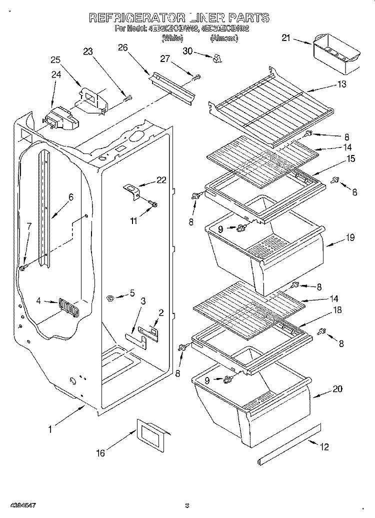 REFRIGERATOR LINER Diagram and Parts List for 4ED20ZKXDW02  Whirlpool Refrigerator