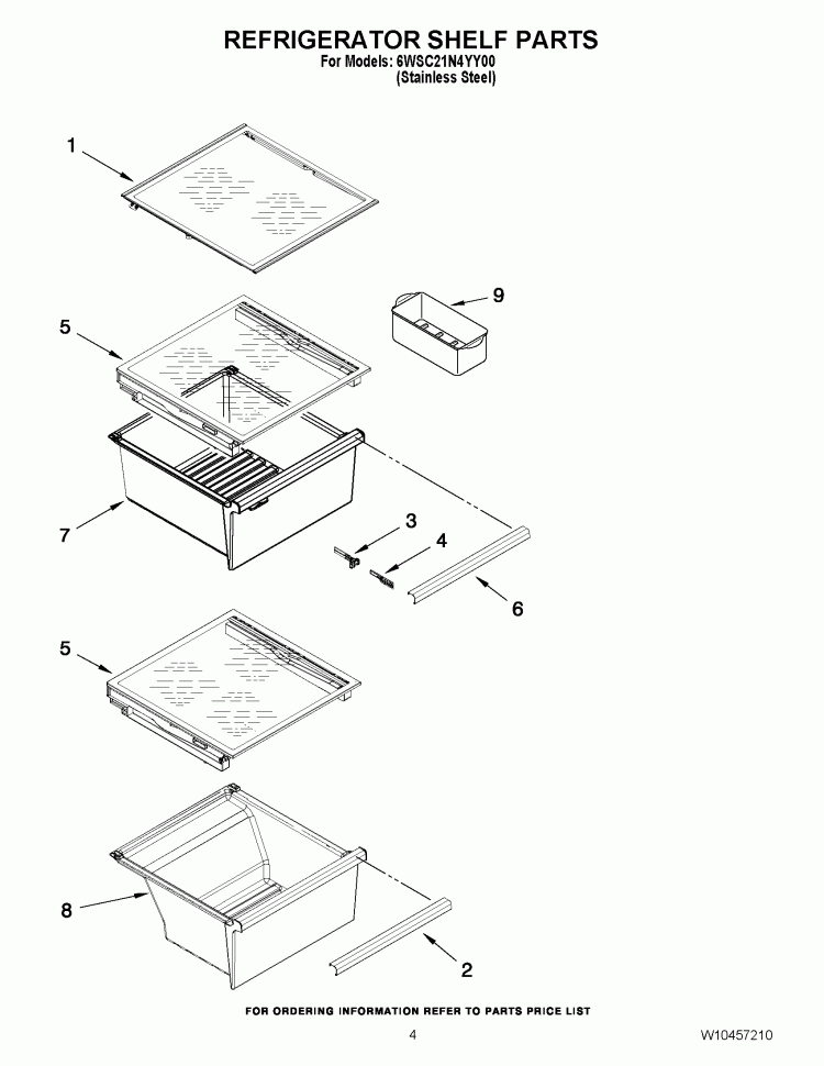 REFRIGERATOR SHELF PARTS Diagram and Parts List for 6WSC21N4YY00  Whirlpool Refrigerator