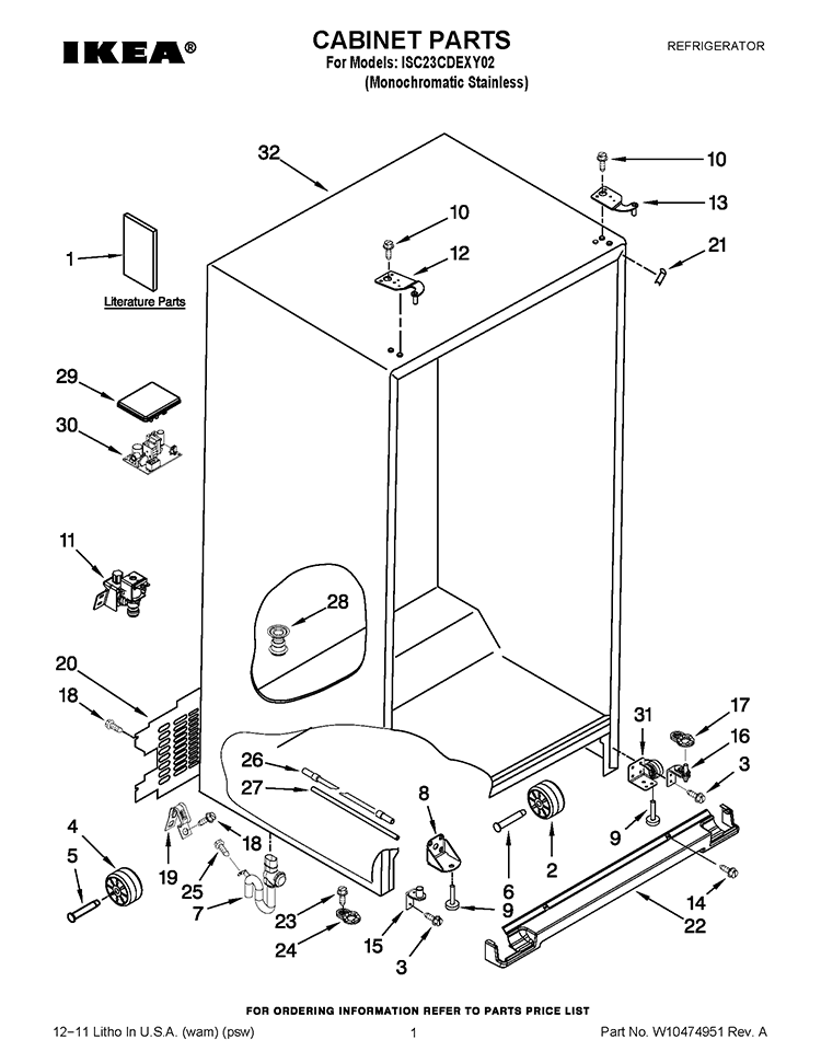 CABINET PARTS Diagram and Parts List for ISC23CDEXY02  Whirlpool Refrigerator