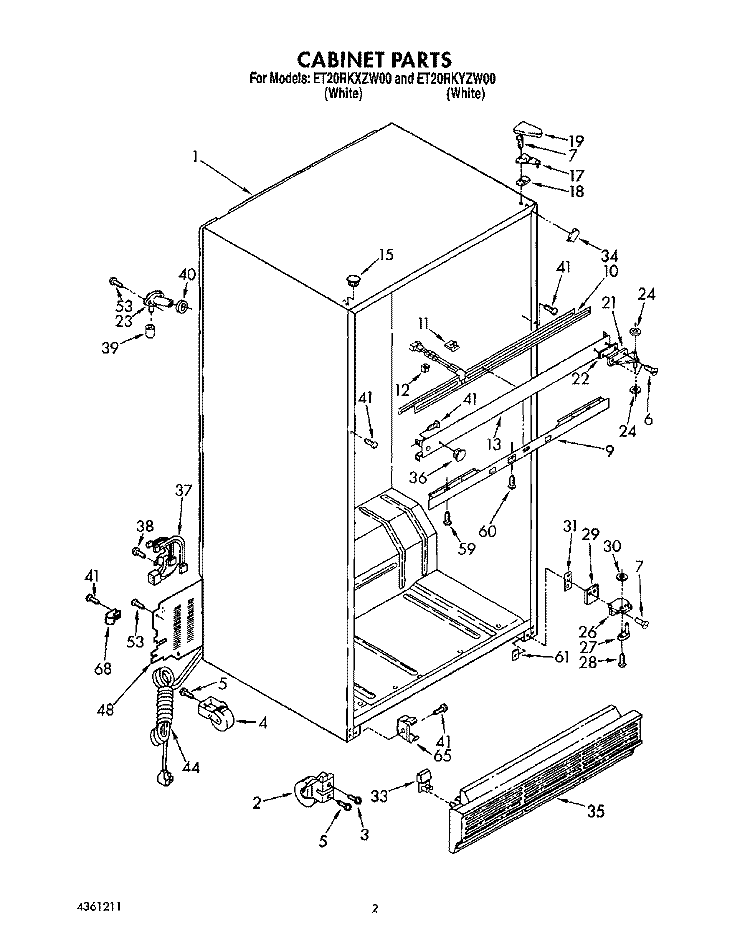 CABINET Diagram and Parts List for ET20RKYZW00  Whirlpool Refrigerator