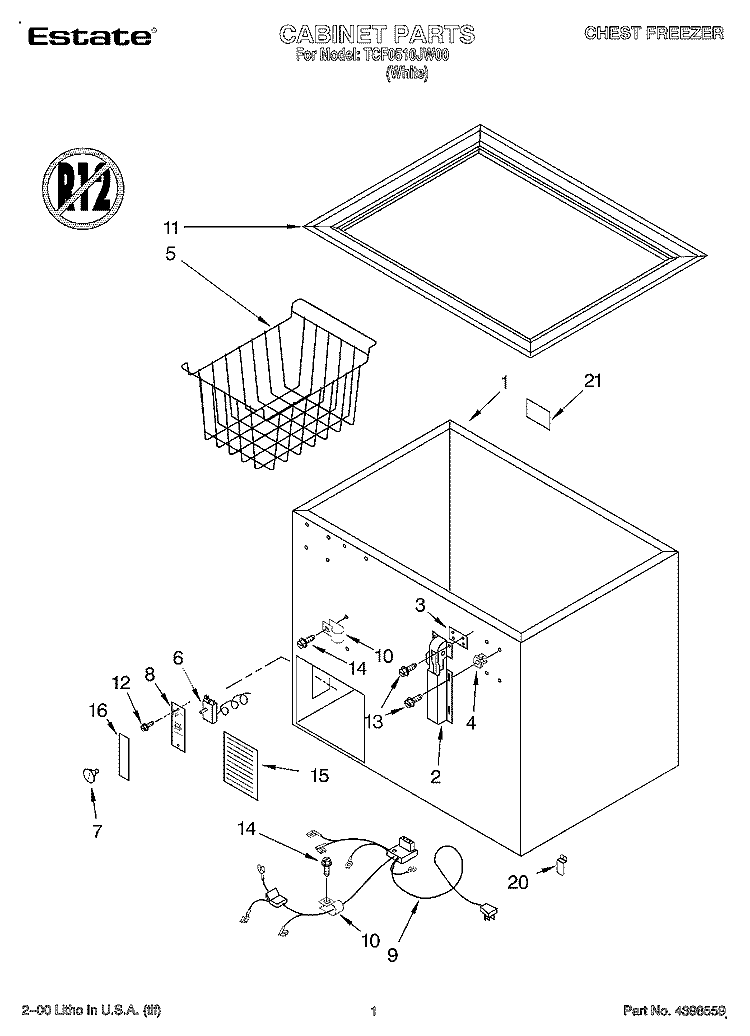 SECTION Diagram and Parts List for TCF0510JW00  Whirlpool Freezer