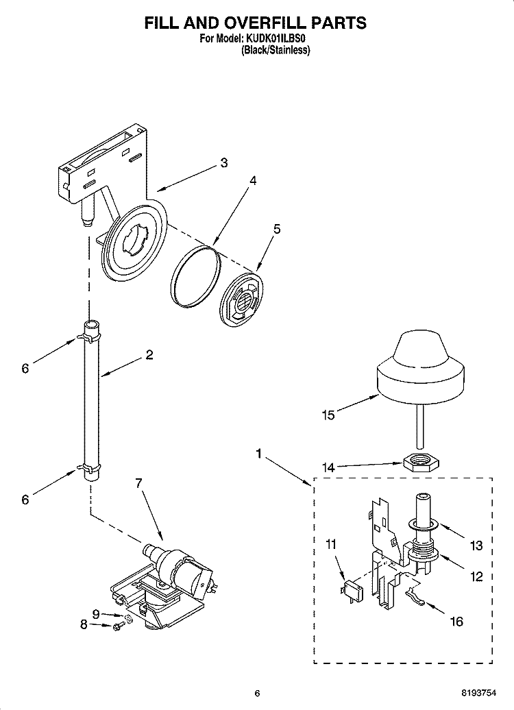 FILL AND OVERFILL PARTS Diagram and Parts List for KUDK01ILBS0  KitchenAid Dishwasher
