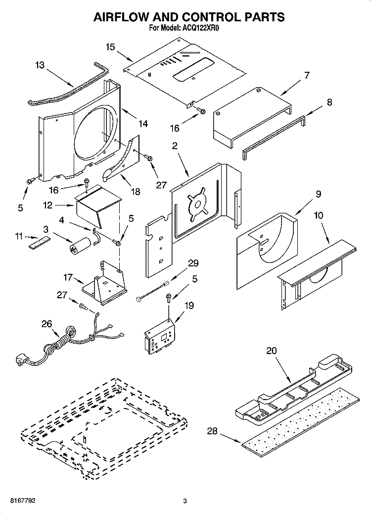 AIR FLOW AND CONTROL PARTS Diagram and Parts List for ACQ122XR0  Whirlpool Air Conditioner