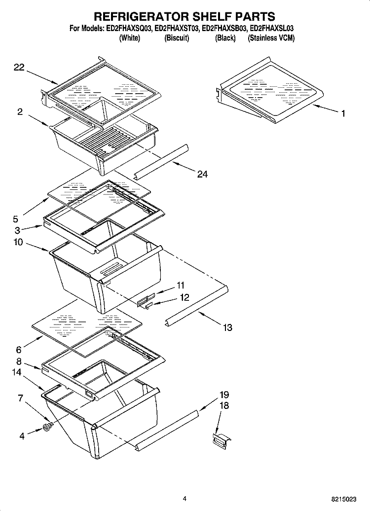 REFRIGERATOR SHELF PARTS Diagram and Parts List for ED2FHAXSL03  Whirlpool Refrigerator