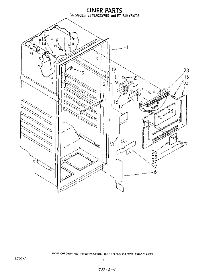 LINER Diagram and Parts List for ET18JKYSF05  Whirlpool Refrigerator