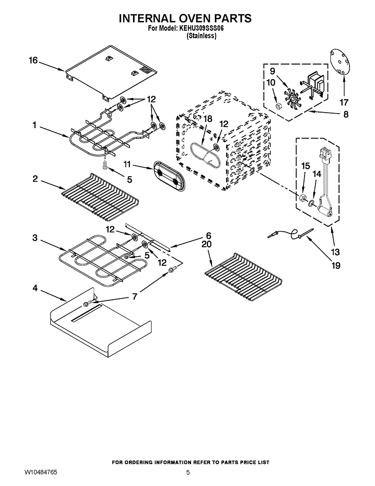 INTERNAL OVEN PARTS Diagram and Parts List for KEHU309SSS06  KitchenAid Microwave Oven Combo