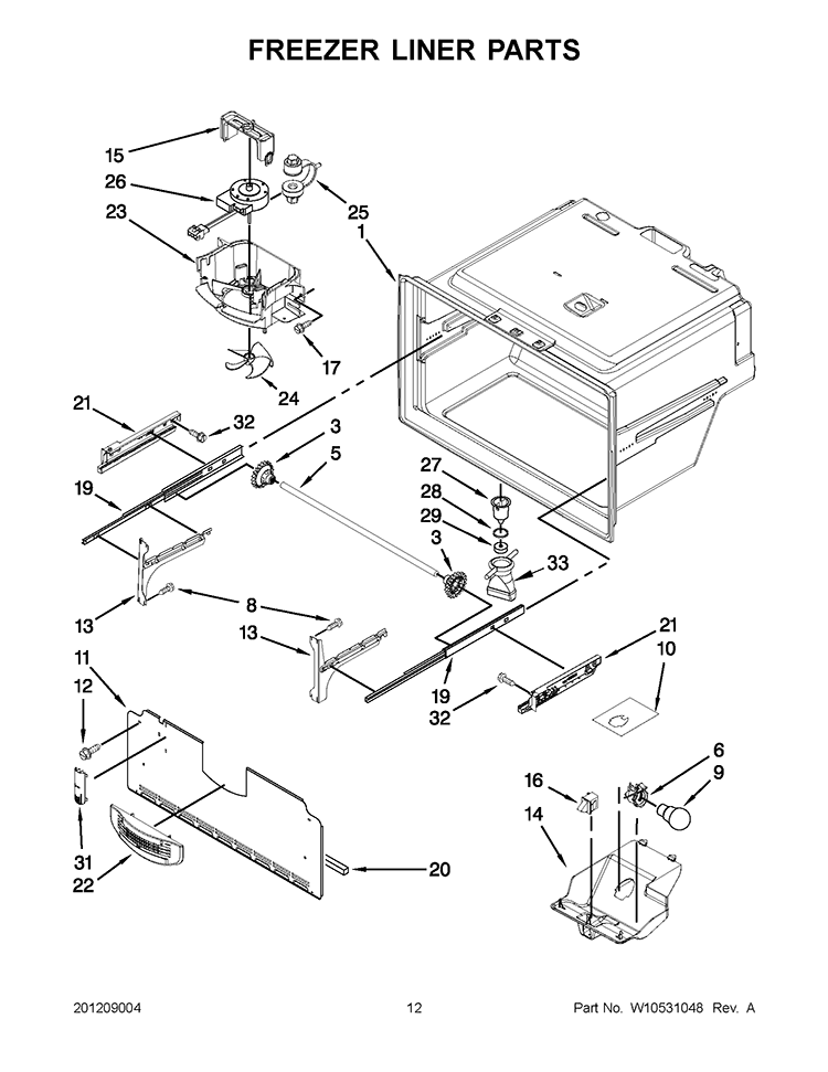 FREEZER LINER PARTS Diagram and Parts List for GZ25FSRXYY4  Whirlpool Refrigerator