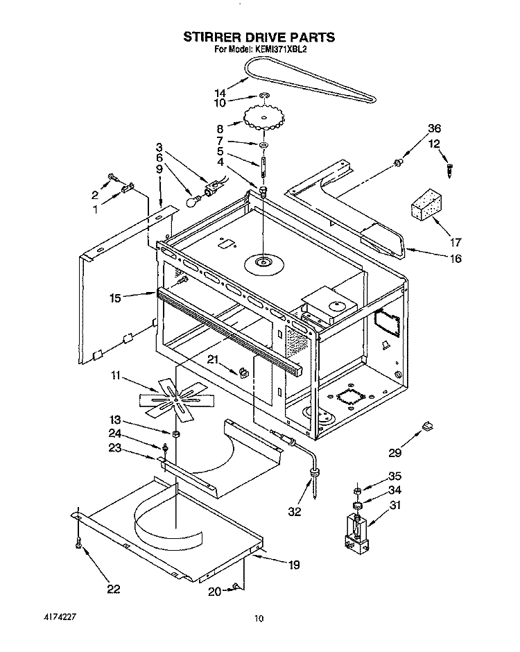 STIRRER DRIVE Diagram and Parts List for KEMI371XBL2  KitchenAid Microwave Oven Combo
