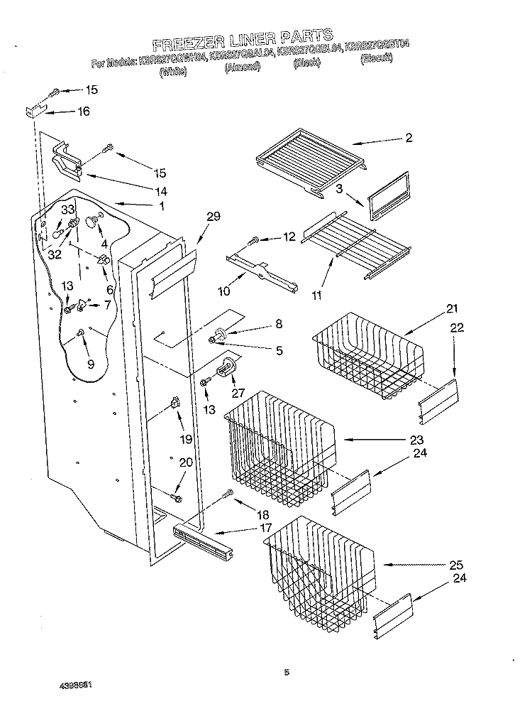 FREEZER LINER Diagram and Parts List for KSRS27QGAL04  KitchenAid Refrigerator