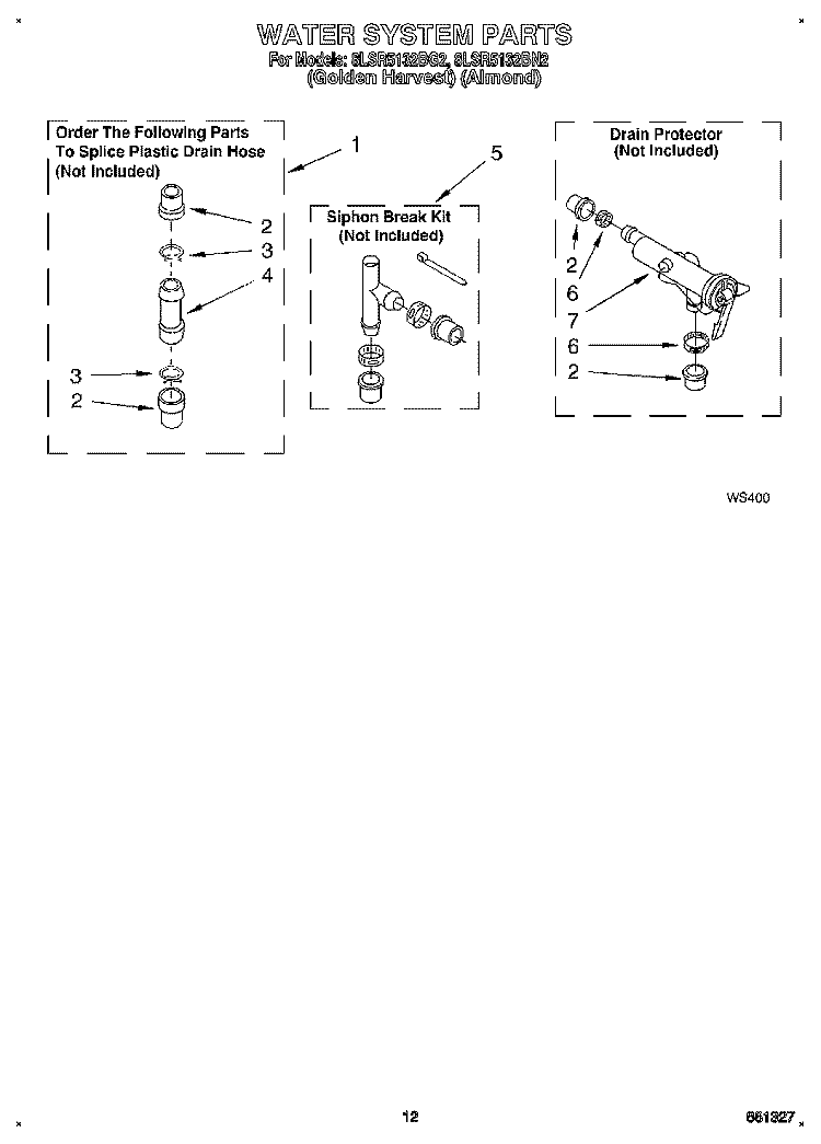 WATER SYSTEM Diagram and Parts List for 8LSR5132BN2  Whirlpool Washer
