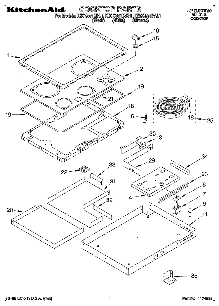 SECTION Diagram and Parts List for KECC501BBL1  KitchenAid Cooktop