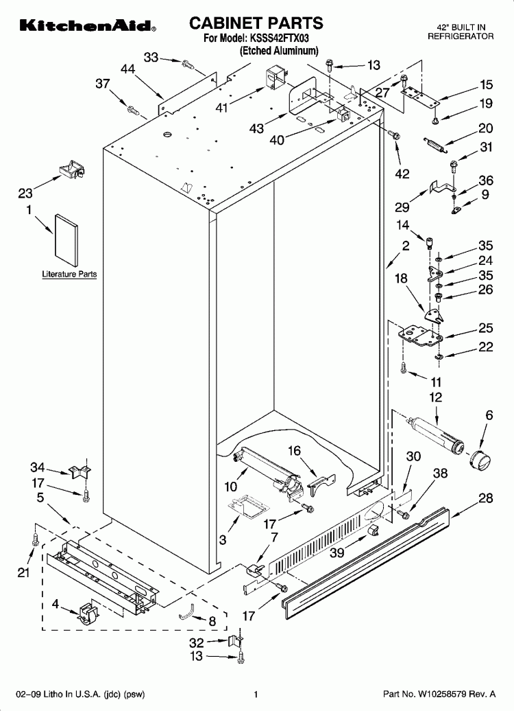 CABINET PARTS Diagram and Parts List for KSSS42FTX03  KitchenAid Refrigerator