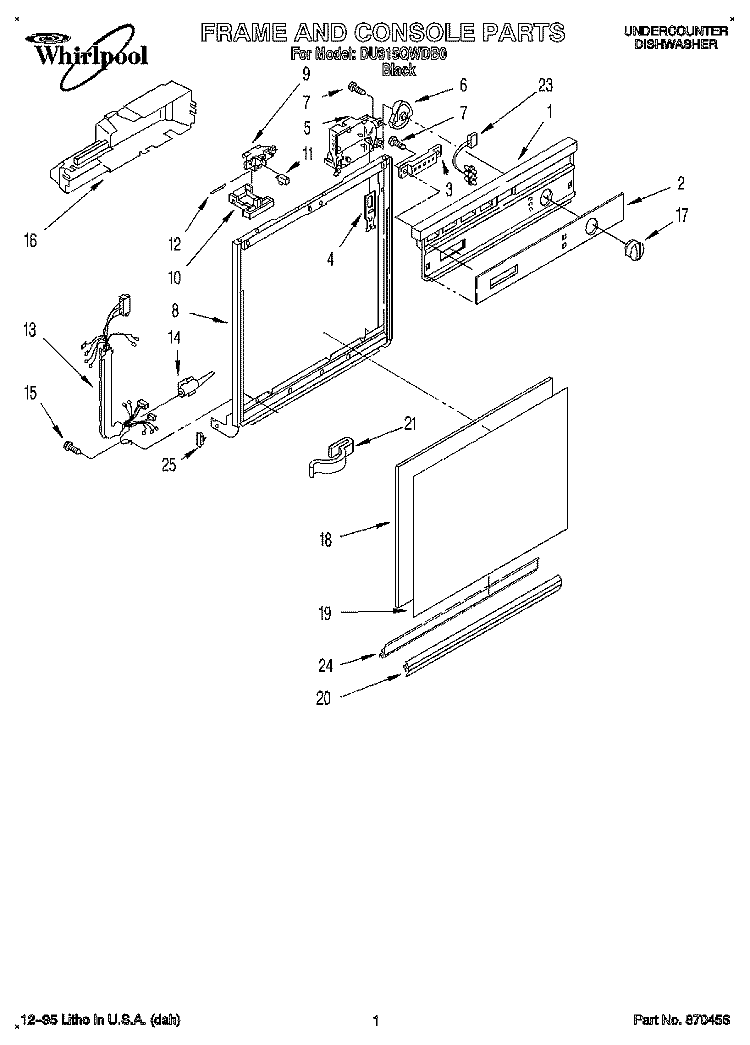 FRAME AND CONSOLE Diagram and Parts List for DU915QWDB0  Whirlpool Dishwasher