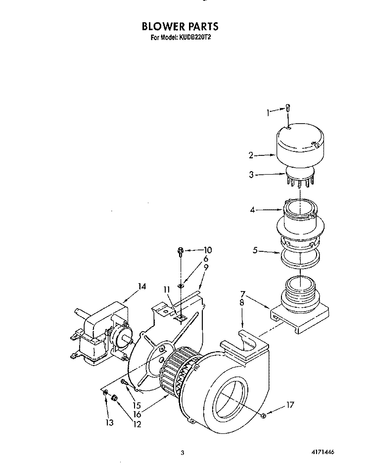 BLOWER Diagram and Parts List for KUDB220T2  KitchenAid Dishwasher