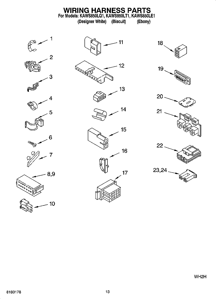 WIRING HARNESS PARTS Diagram and Parts List for KAWS850LQ1  KitchenAid Washer