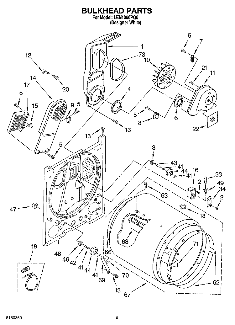 BULKHEAD PARTS Diagram and Parts List for LEN1000PQ0  Whirlpool Dryer