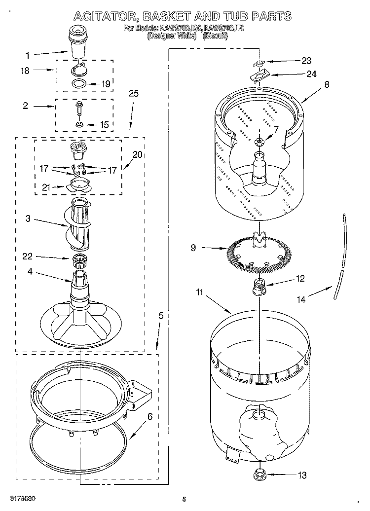 AGITATOR, BASKET AND TUB Diagram and Parts List for KAWS700JQ0  KitchenAid Washer