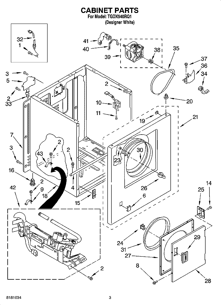 CABINET PARTS Diagram and Parts List for TGDX540RQ1  Estate Dryer
