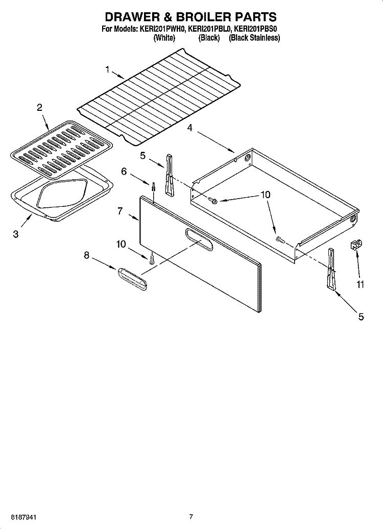 DRAWER & BROILER PARTS, MISCELLANEOUS PARTS Diagram and Parts List for KERI201PBS0  KitchenAid Range