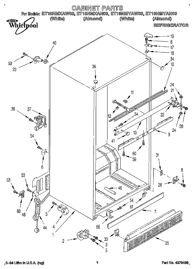 CABINET Diagram and Parts List for ET18NMYAN03  Whirlpool Refrigerator
