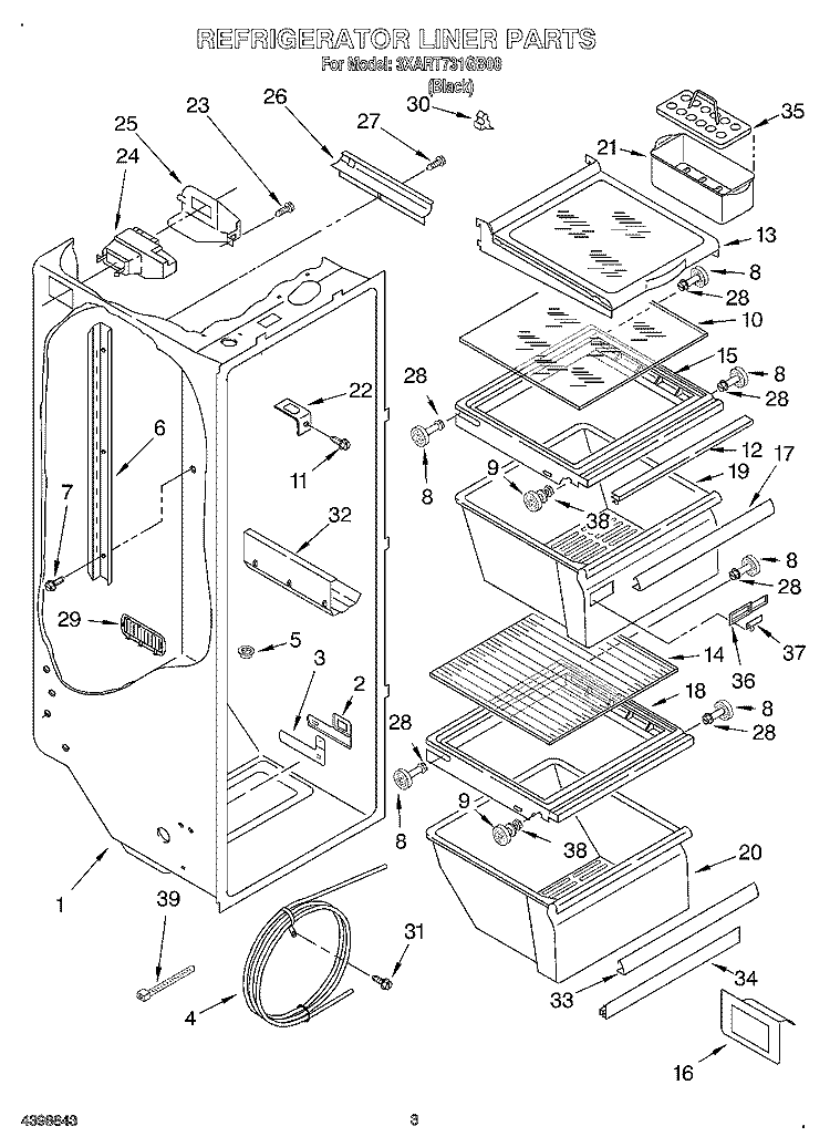 REFRIGERATOR LINER Diagram and Parts List for 3XART731GB00  Whirlpool Refrigerator