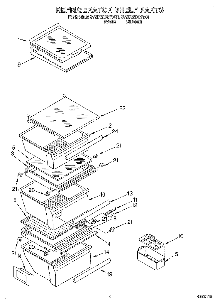 REFRIGERATOR SHELF Diagram and Parts List for 3VED23DQFN01  Whirlpool Refrigerator