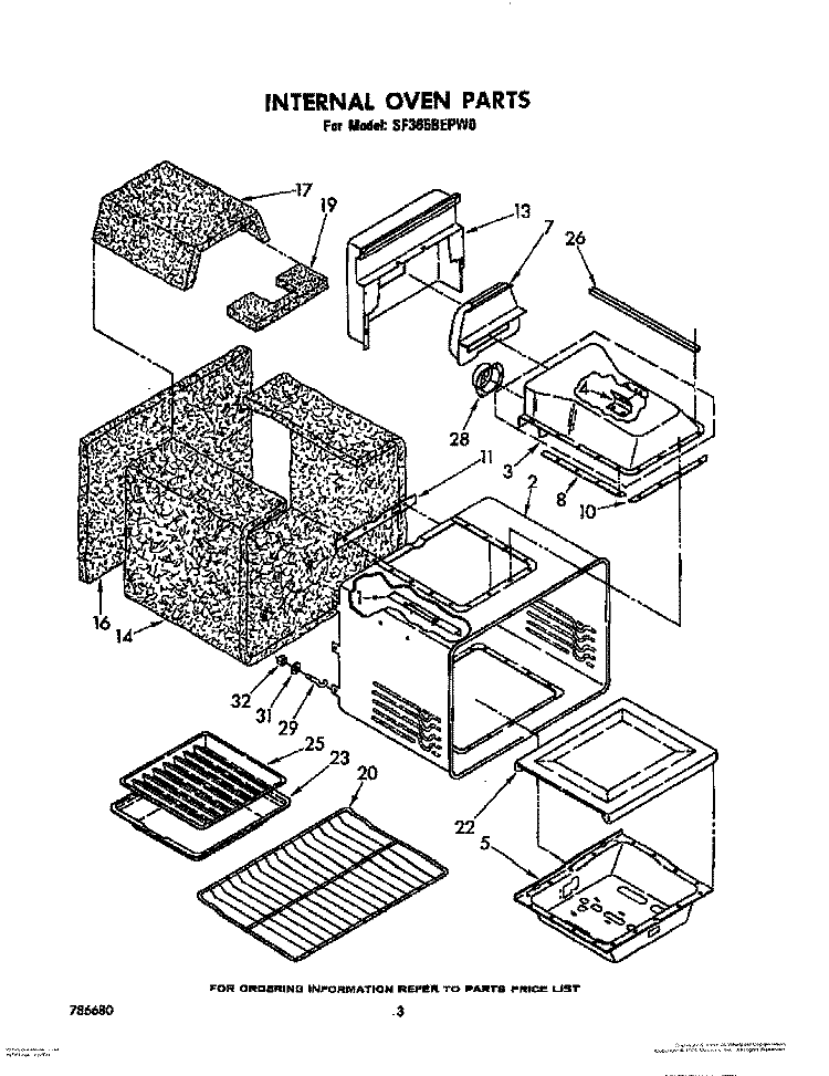INTERNAL OVEN Diagram and Parts List for SF365BEPW0  Whirlpool Range