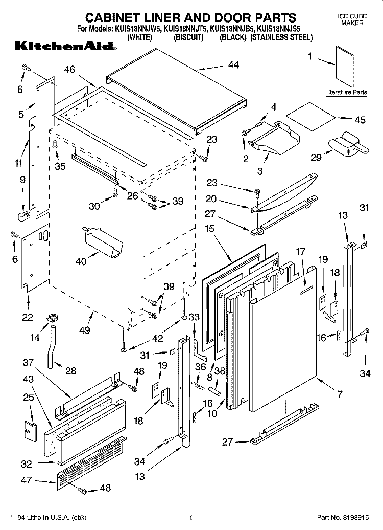 CABINET LINER AND DOOR PARTS Diagram and Parts List for KUIS18NNJB5  KitchenAid Ice Maker