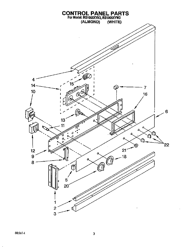 CONTROL PANEL, LIT/OPTIONAL Diagram and Parts List for RB1005XYN3  Whirlpool Wall Oven