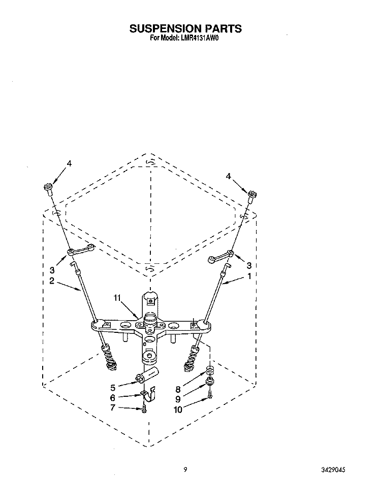 SUSPENSION Diagram and Parts List for LMR4131AN0  Whirlpool Washer