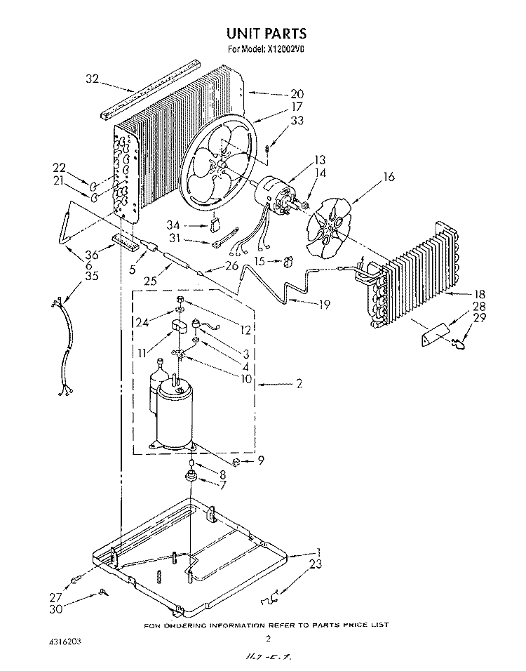 UNIT Diagram and Parts List for X12002V0  Roper Air Conditioner