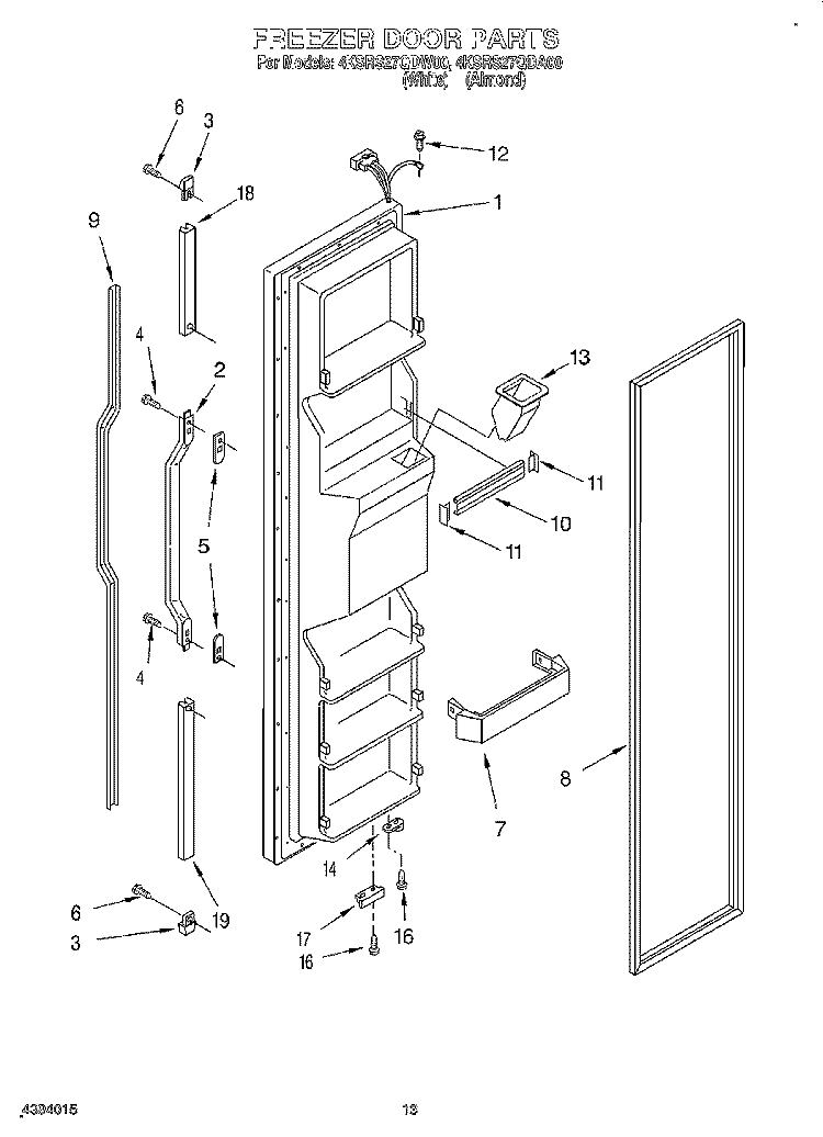 FREEZER DOOR Diagram and Parts List for 4KSRS27QDA00  KitchenAid Refrigerator