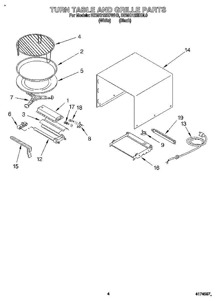 TURN TABLE AND GRILLE Diagram and Parts List for KCMG125DWH0  KitchenAid Microwave