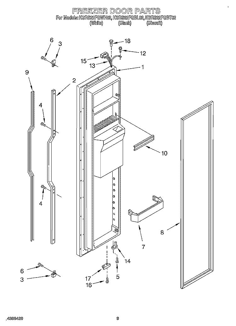 FREEZER DOOR Diagram and Parts List for KSRS22FGBL02  KitchenAid Refrigerator
