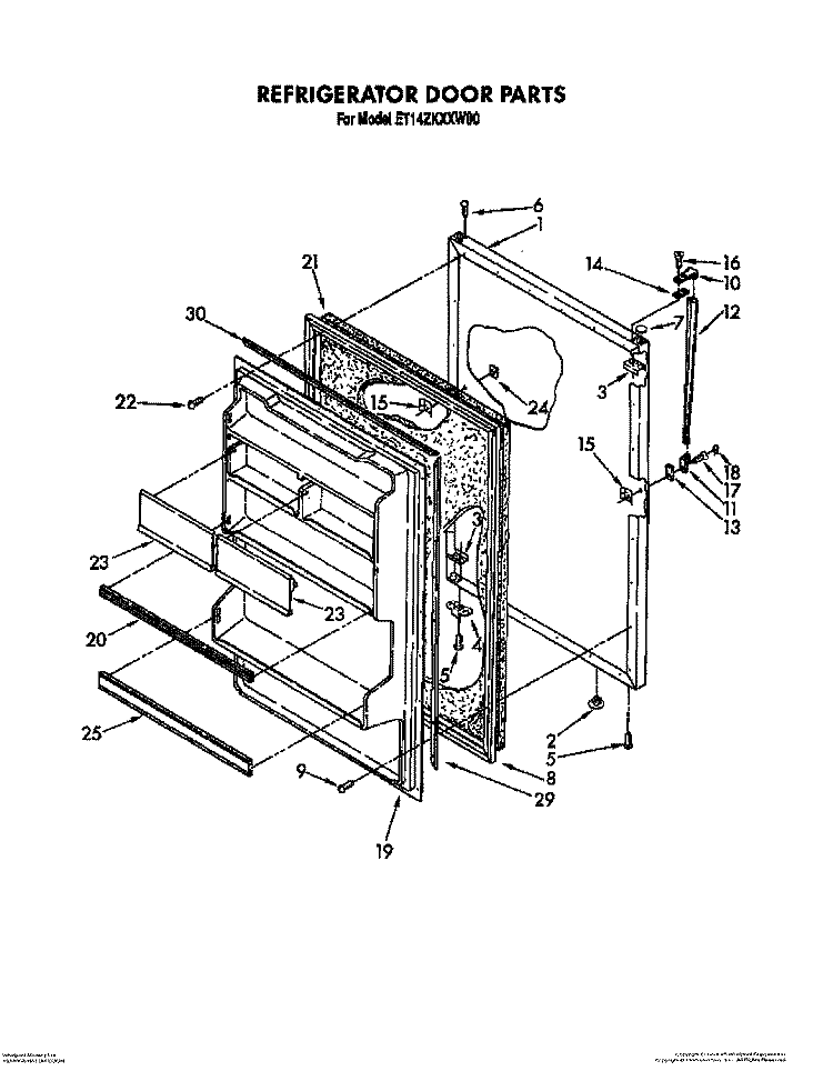 REFRIGERATOR DOOR, LIT/OPTIONAL Diagram and Parts List for ET14ZKXXG00  Whirlpool Refrigerator
