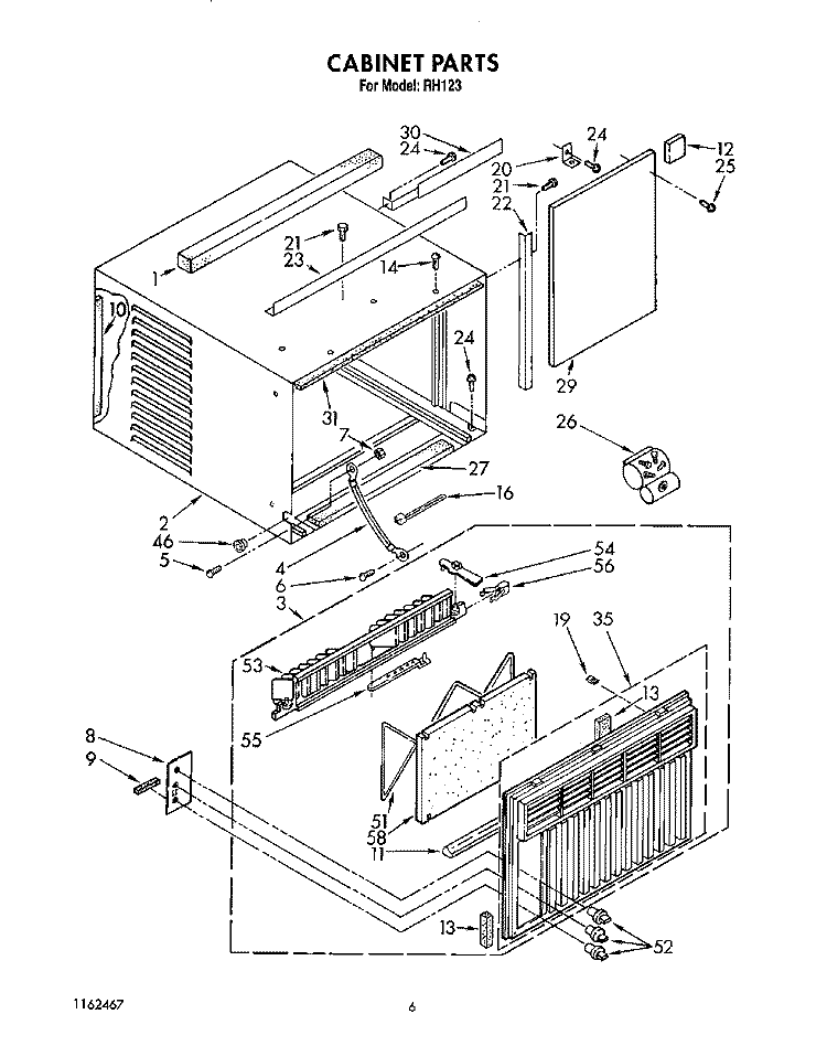 CABINET Diagram and Parts List for RH123  Whirlpool Air Conditioner