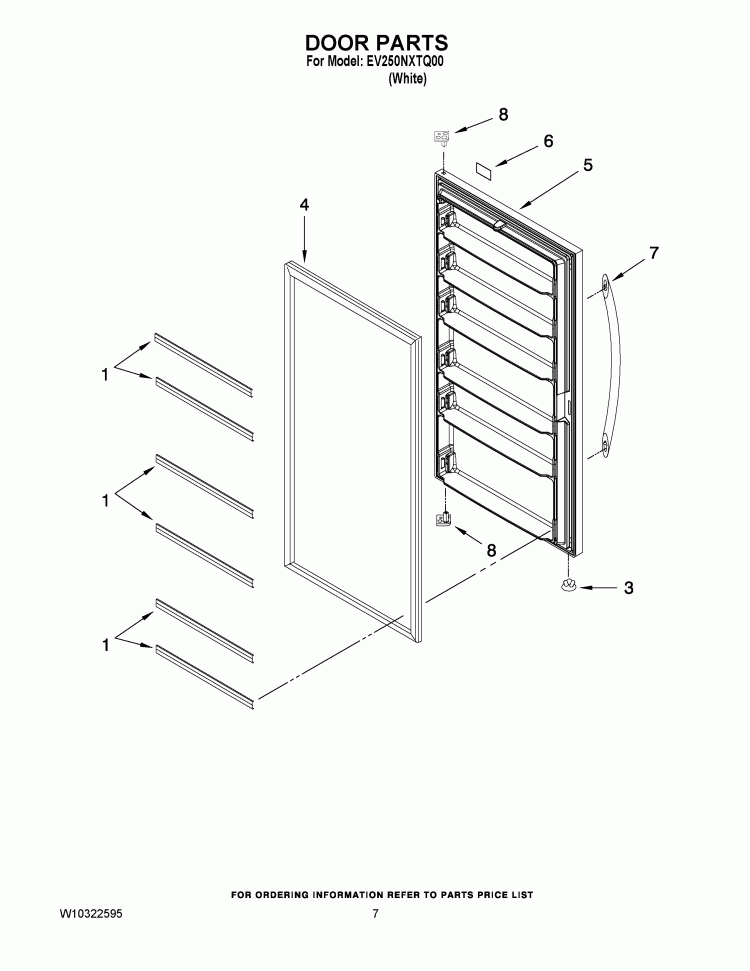 DOOR PARTS Diagram and Parts List for EV250NXTQ00  Whirlpool Freezer