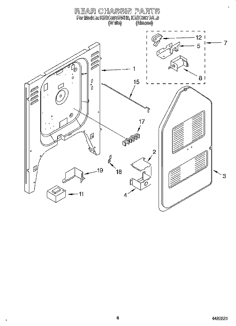REAR CHASSIS, LIT/OPTIONAL Diagram and Parts List for KESC307BAL9  KitchenAid Range
