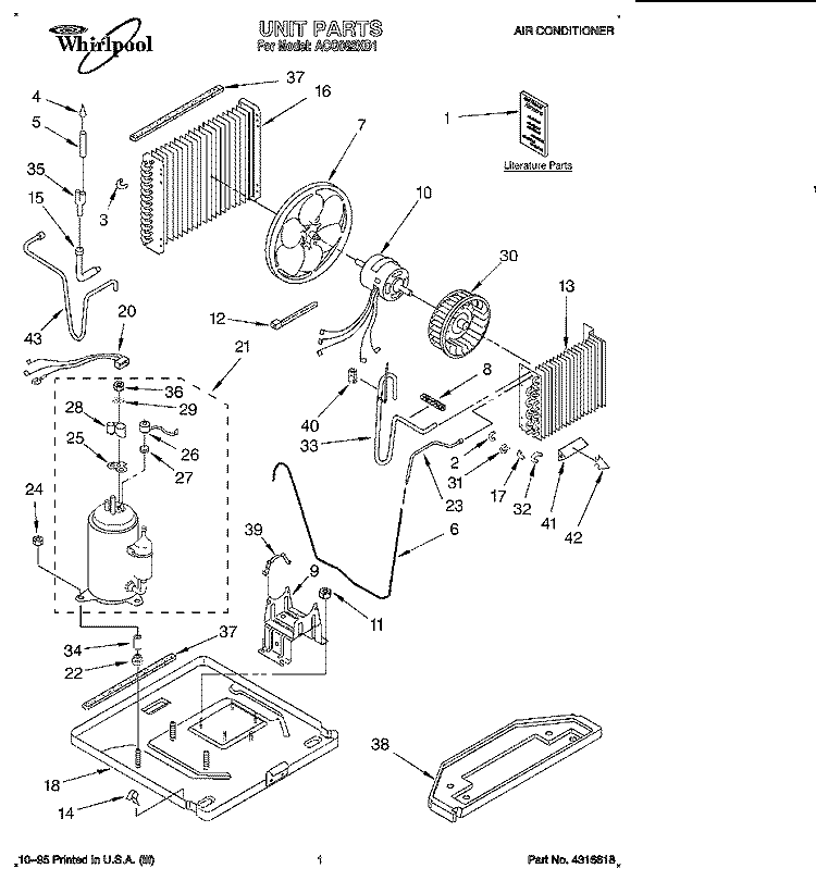 UNIT, LITERATURE Diagram and Parts List for ACQ082XD1  Whirlpool Air Conditioner