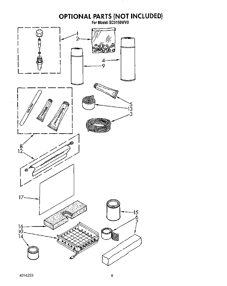 OPTIONAL Diagram and Parts List for EC5150WV0  Whirlpool Ice Maker