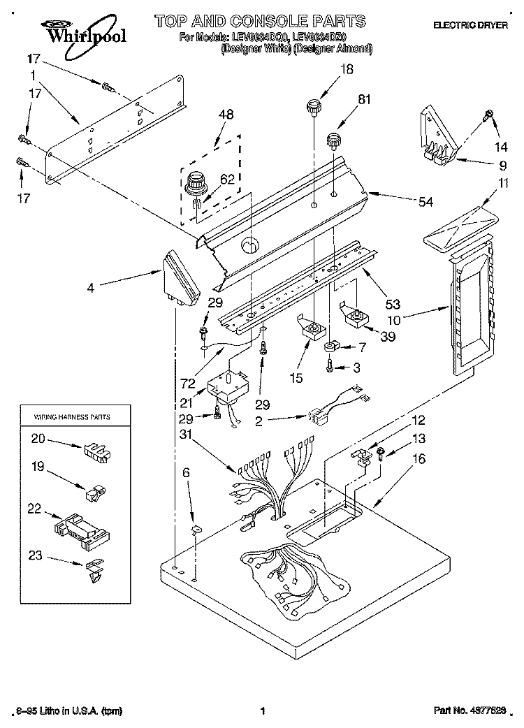 SECTION Diagram and Parts List for LEV6634DZ0  Whirlpool Dryer