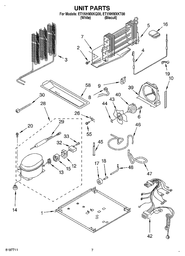 UNIT Diagram and Parts List for ET1NHMXKQ00  Whirlpool Refrigerator