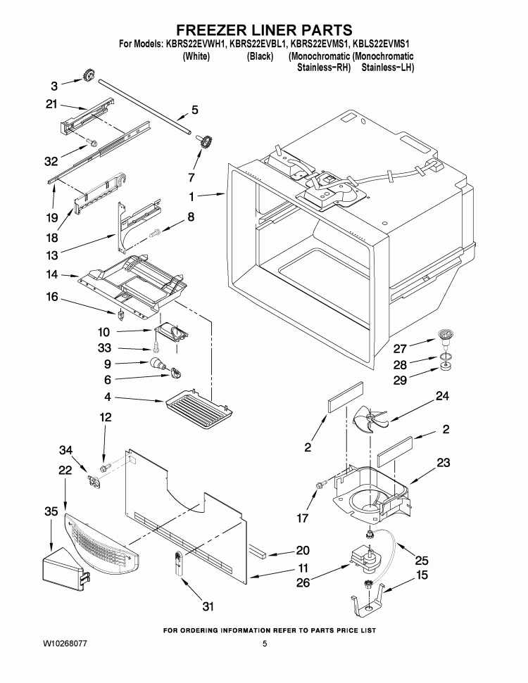 FREEZER LINER PARTS Diagram and Parts List for KBLS22EVMS1  KitchenAid Refrigerator