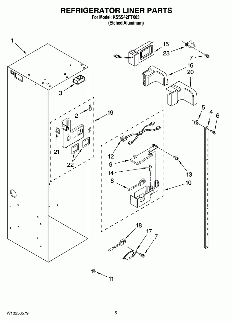 REFRIGERATOR LINER PARTS Diagram and Parts List for KSSS42FTX03  KitchenAid Refrigerator