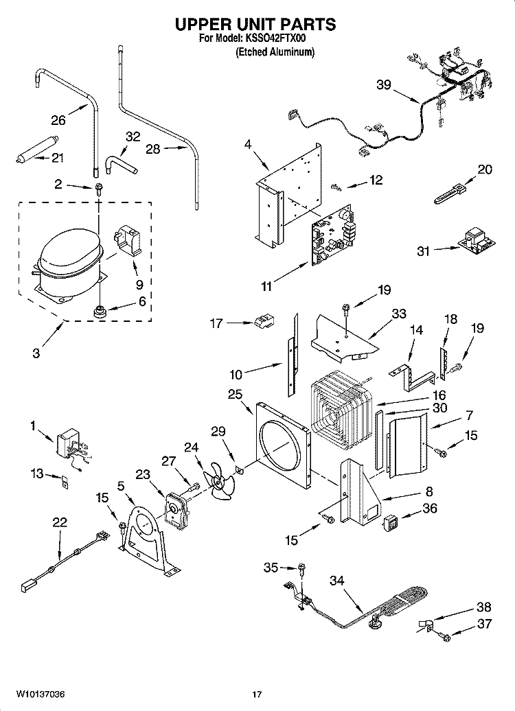UPPER UNIT PARTS Diagram and Parts List for KSSO42FTX00  KitchenAid Refrigerator