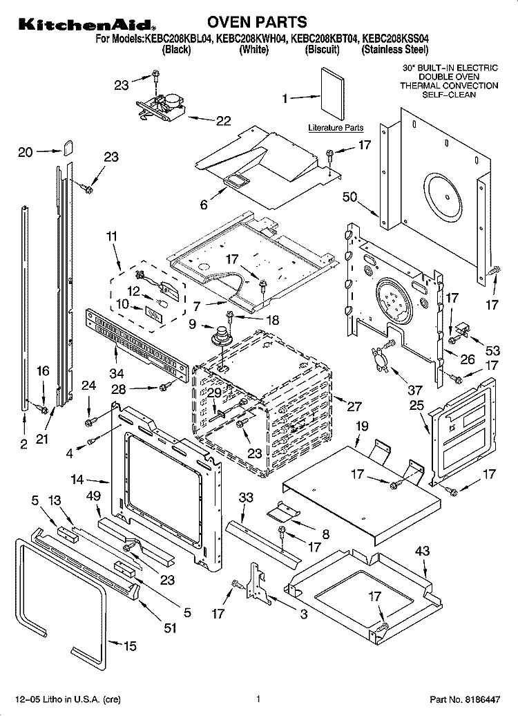 OVEN PARTS Diagram and Parts List for KEBC208KSS04  KitchenAid Wall Oven