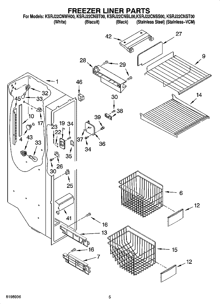 FREEZER LINER PARTS Diagram and Parts List for KSRJ22CNWH00  KitchenAid Refrigerator