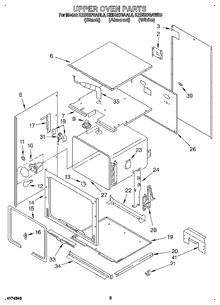 UPPER OVEN Diagram and Parts List for KEBS278ABL0  KitchenAid Wall Oven